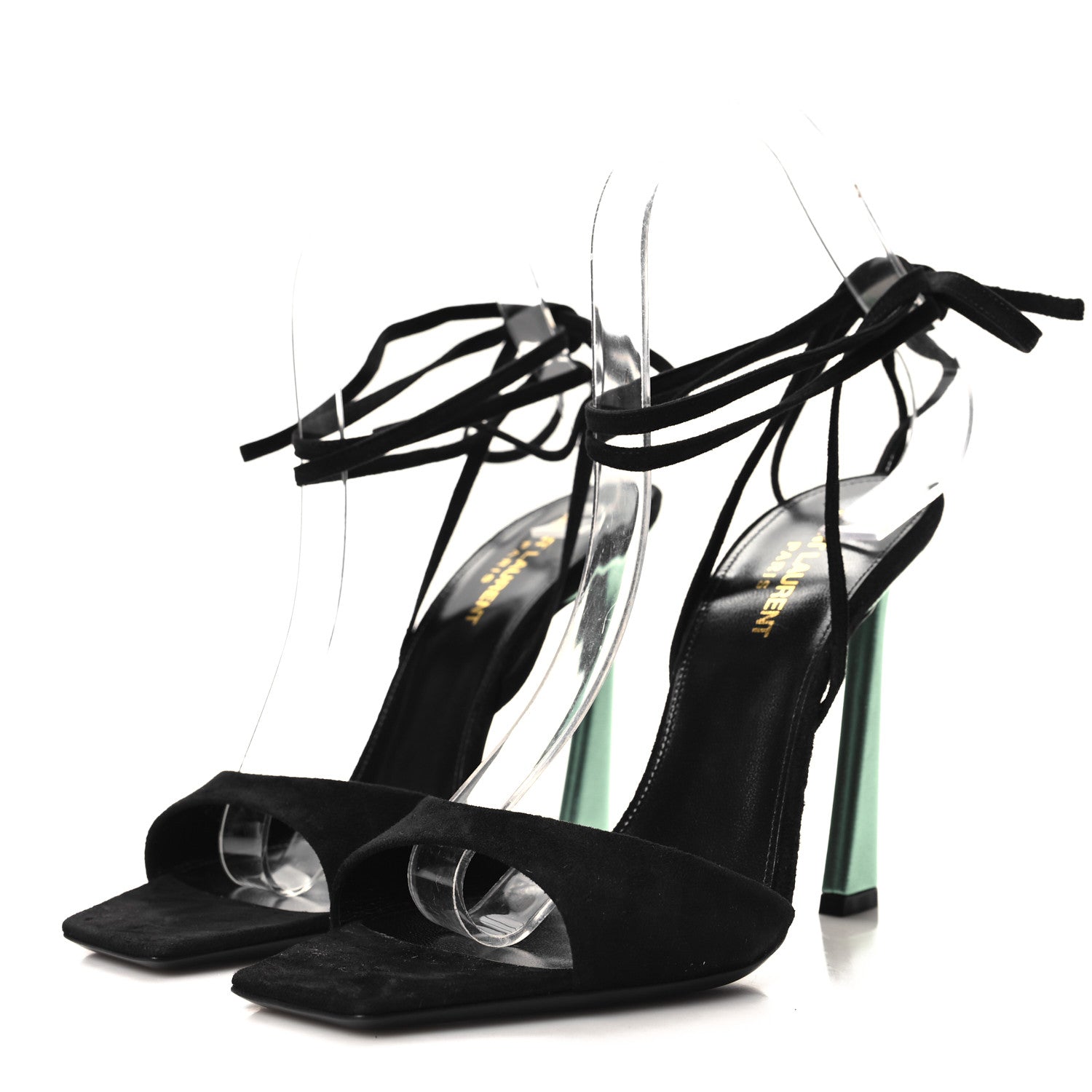Saint Laurent Suede Paz 105 Ankle Strap Sandals 38 Hope Green 3 of 9