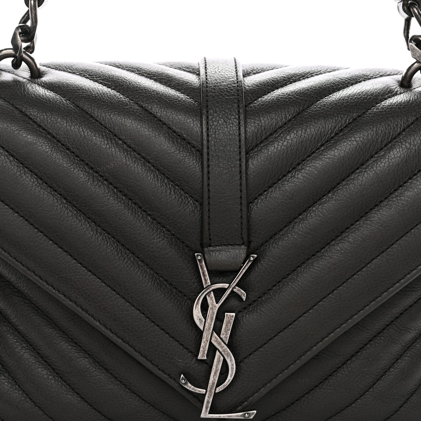 Sheepskin Matelasse Chevron Monogram Medium College Bag Asphalt
