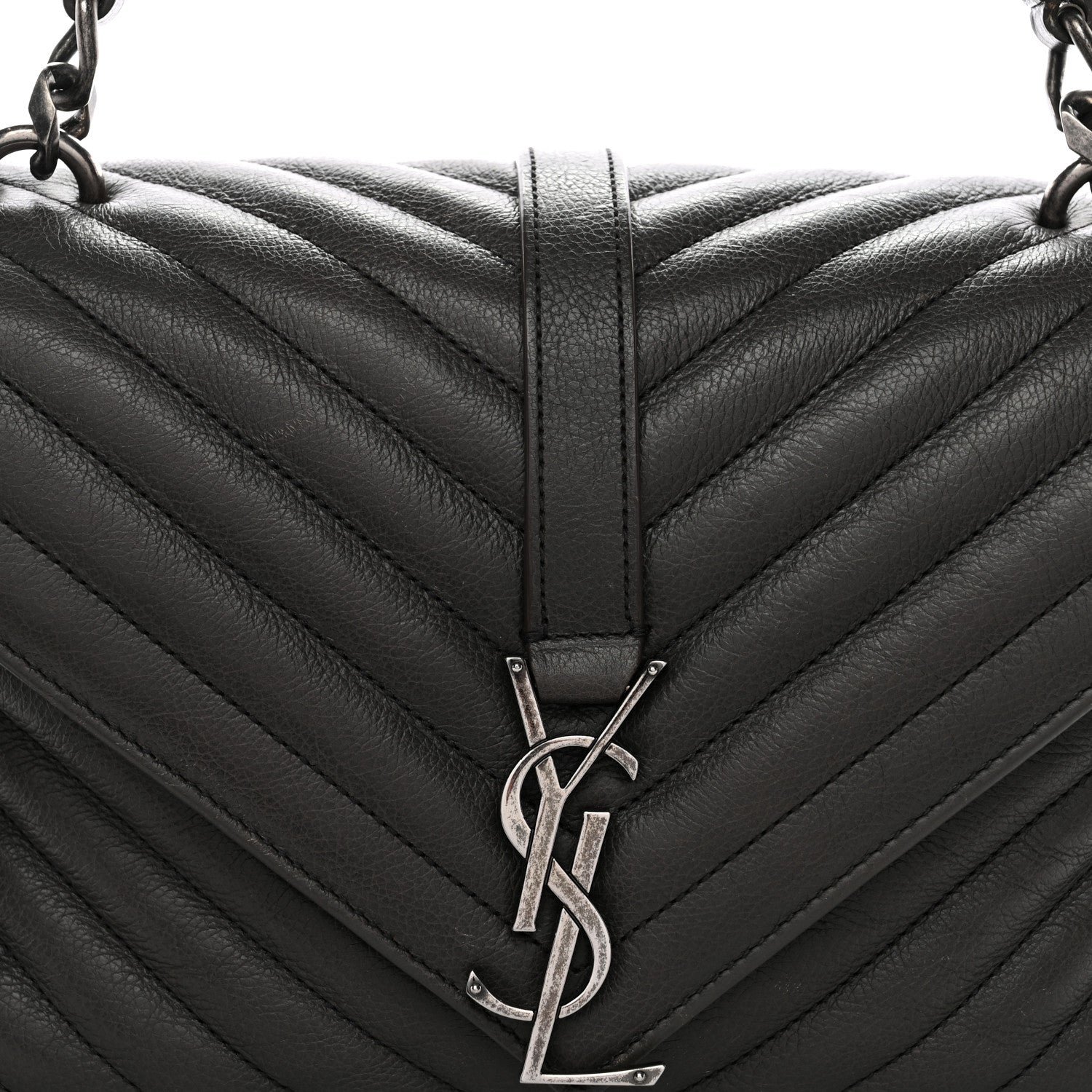 Saint Laurent Sheepskin Matelasse Chevron Monogram Medium College Bag Asphalt 8 of 11