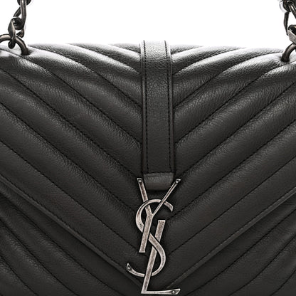 Saint Laurent Sheepskin Matelasse Chevron Monogram Medium College Bag Asphalt 8 of 11