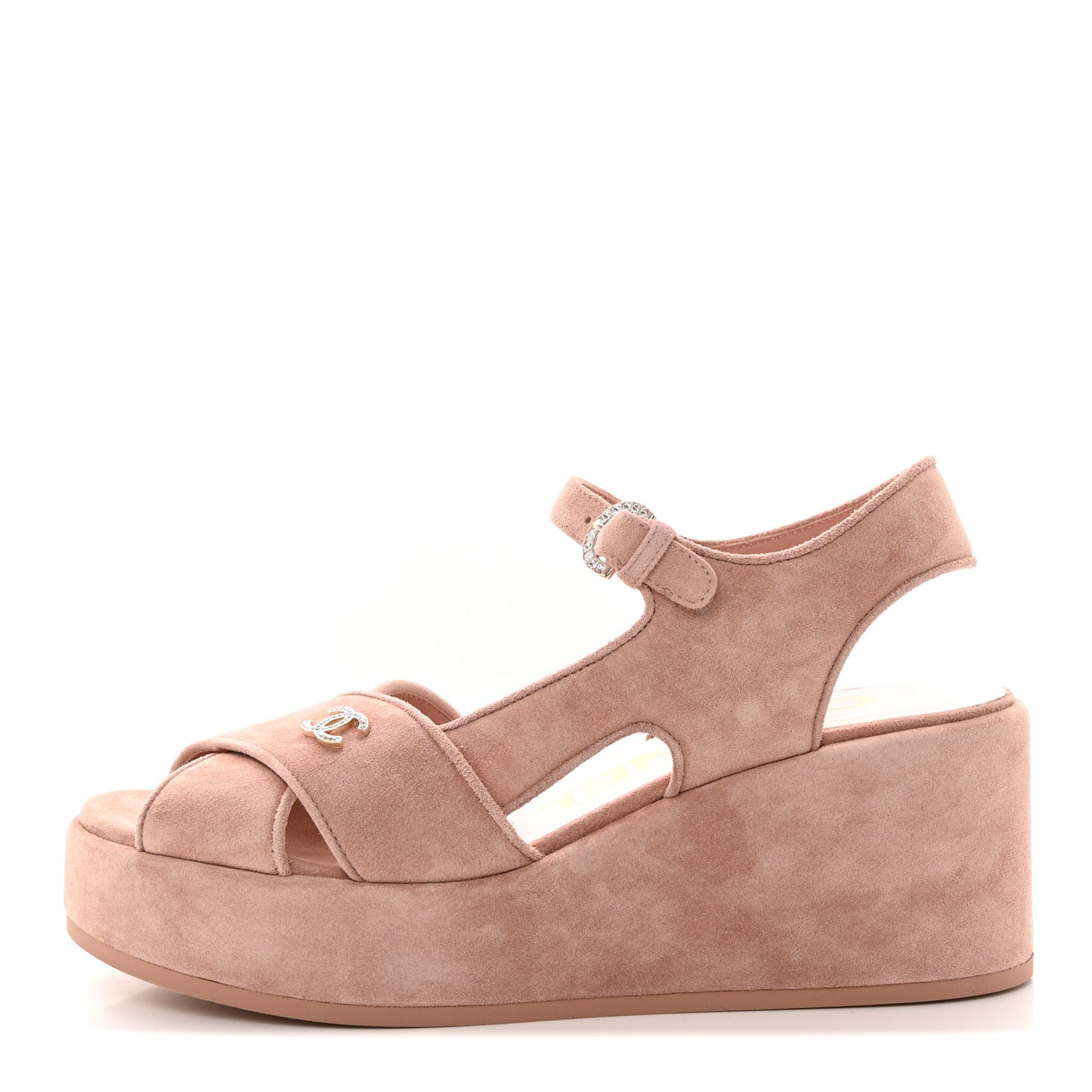 Suede Calfskin Peep Toe Wedge Sandals 39 Light Pink