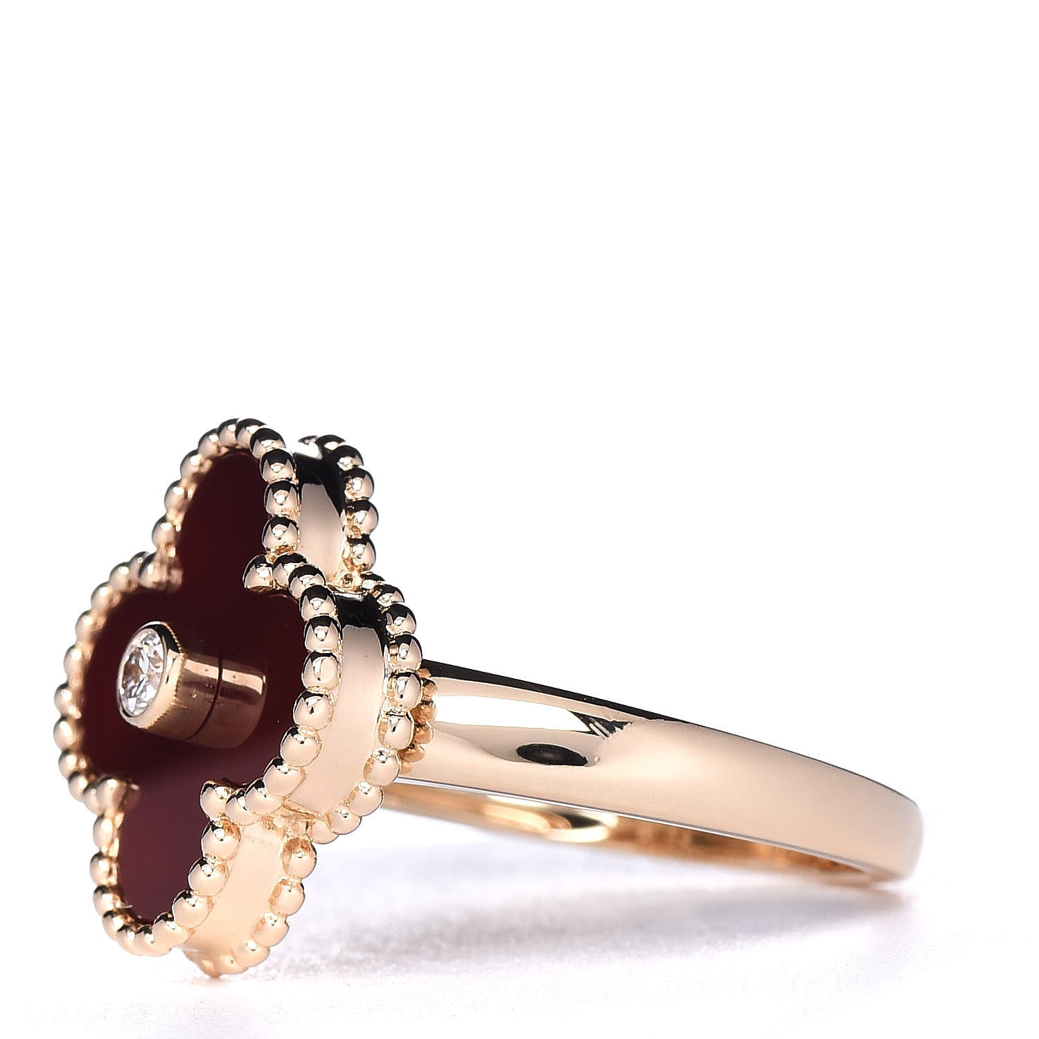 Van Cleef & Arpels 18K Yellow Gold Diamond Carnelian Vintage Alhambra Ring 51 5.75 3 of 7