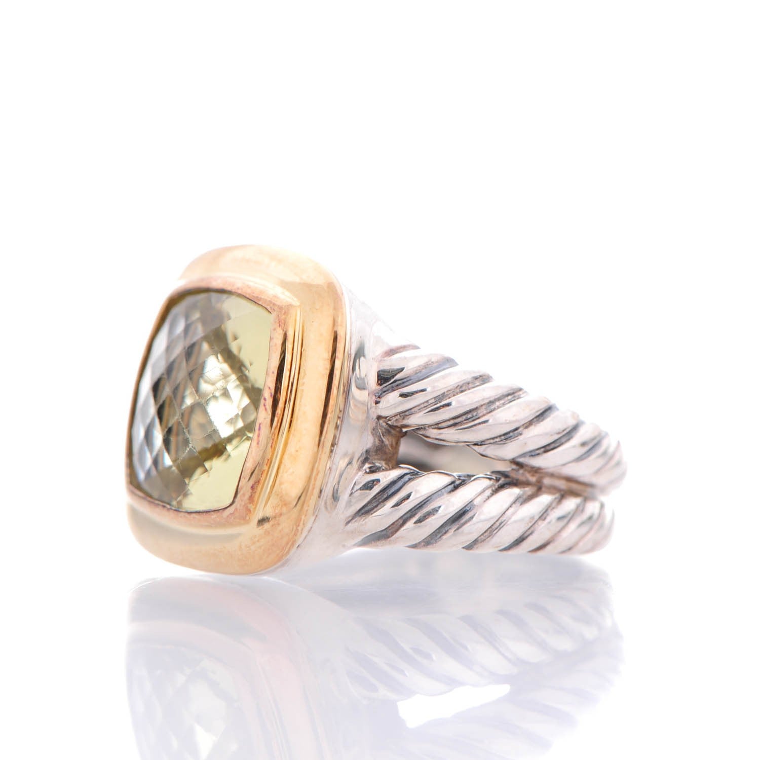 David Yurman Sterling Silver 18K Yellow Gold Lemon Citrine 11mm Albion Ring 52 6 3 of 7