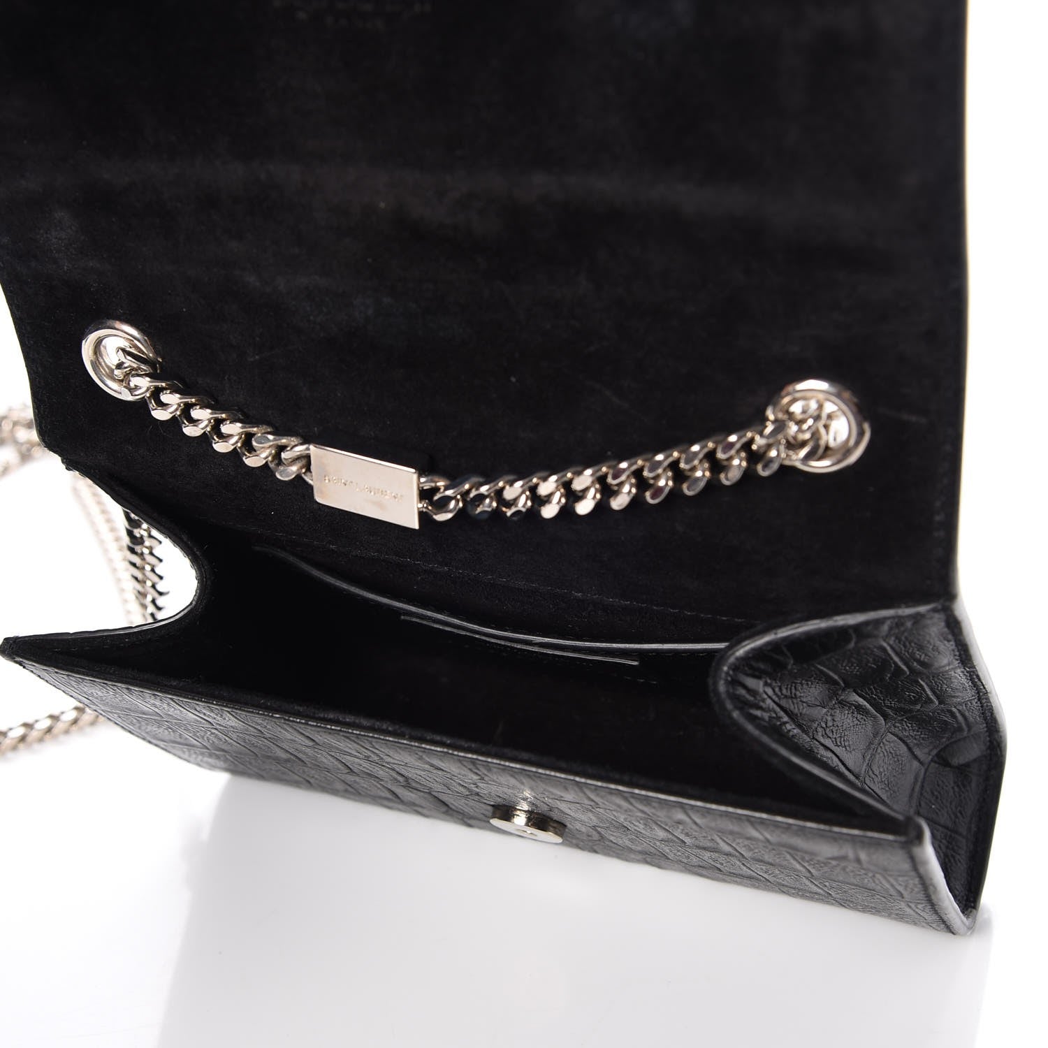 Saint Laurent Croc Calfskin Embossed Small Classic Monogram Kate Tassel Satchel Black 6 of 10