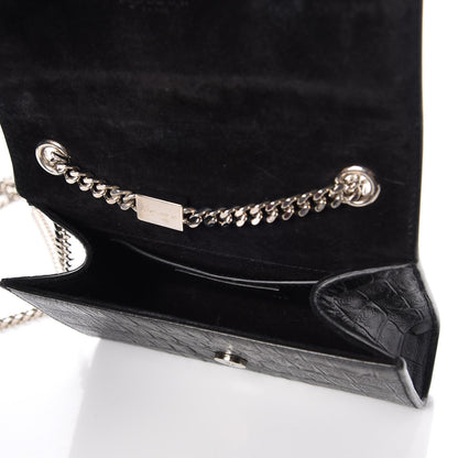 Saint Laurent Croc Calfskin Embossed Small Classic Monogram Kate Tassel Satchel Black 6 of 10
