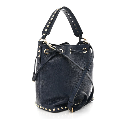 Valentino Garavani Pebbled Calfskin Small Rockstud Bucket Bag Navy 5 of 19