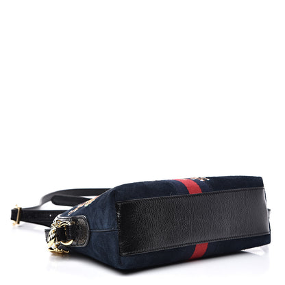 Gucci Suede Patent Dragon Embroidered Small Ophidia Dome Shoulder Bag Blue Multicolor Black 4 of 11