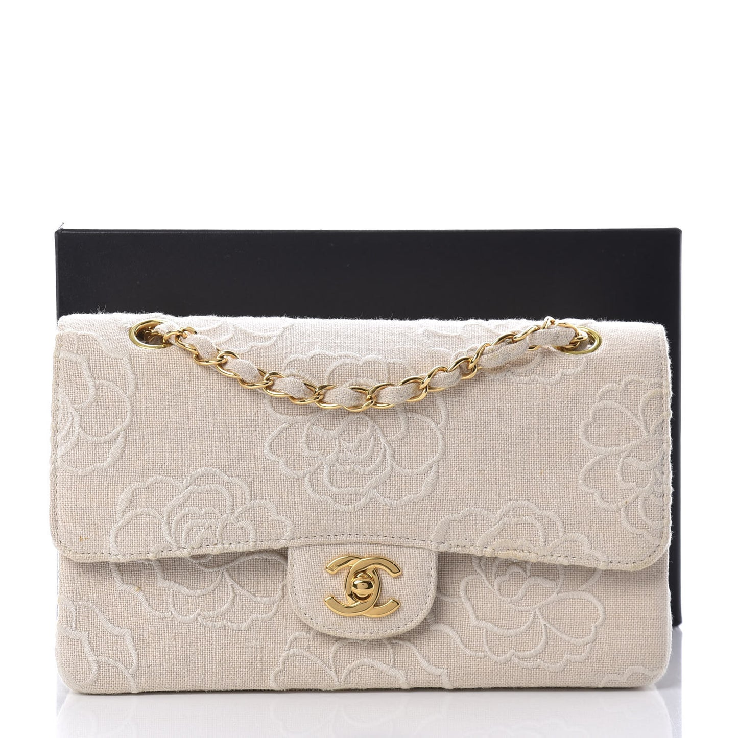 Canvas Camellia Small Double Flap Ivory