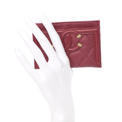 Chanel Caviar Quilted Filigree Card Holder Dark Red 2 of 8