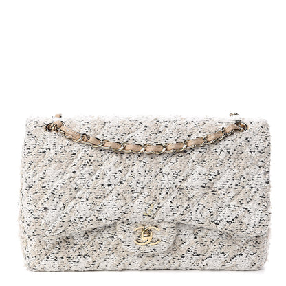 Chanel Tweed Quilted Jumbo Double Flap Beige 1 of 12
