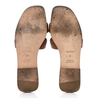 Hermes Box Calfskin Oran Sandals 38 Gold 5 of 9