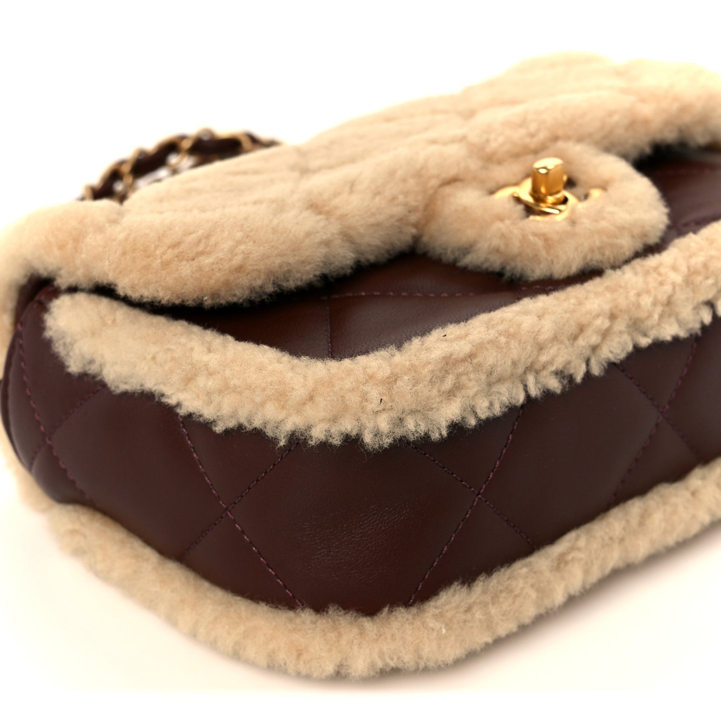 Shearling Lambskin Quilted Mini Furry Coco Flap Beige Dark Brown