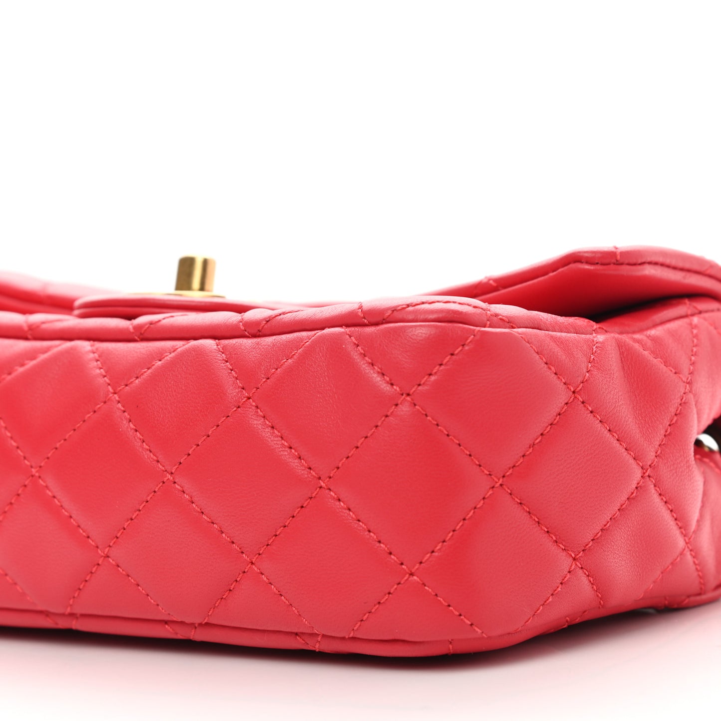 Lambskin Quilted Mini Rectangular Pearl Crush Flap Red