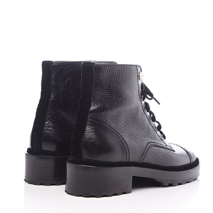 Chanel Calfskin Velvet Pearl Combat Short Boots 38 Black 4 of 8
