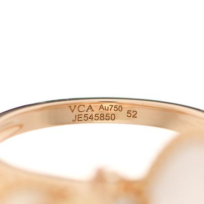 Van Cleef & Arpels 18K Yellow Gold Diamond Mother of Pearl Sweet Alhambra Effeuillage Ring 52 6 4 of 5