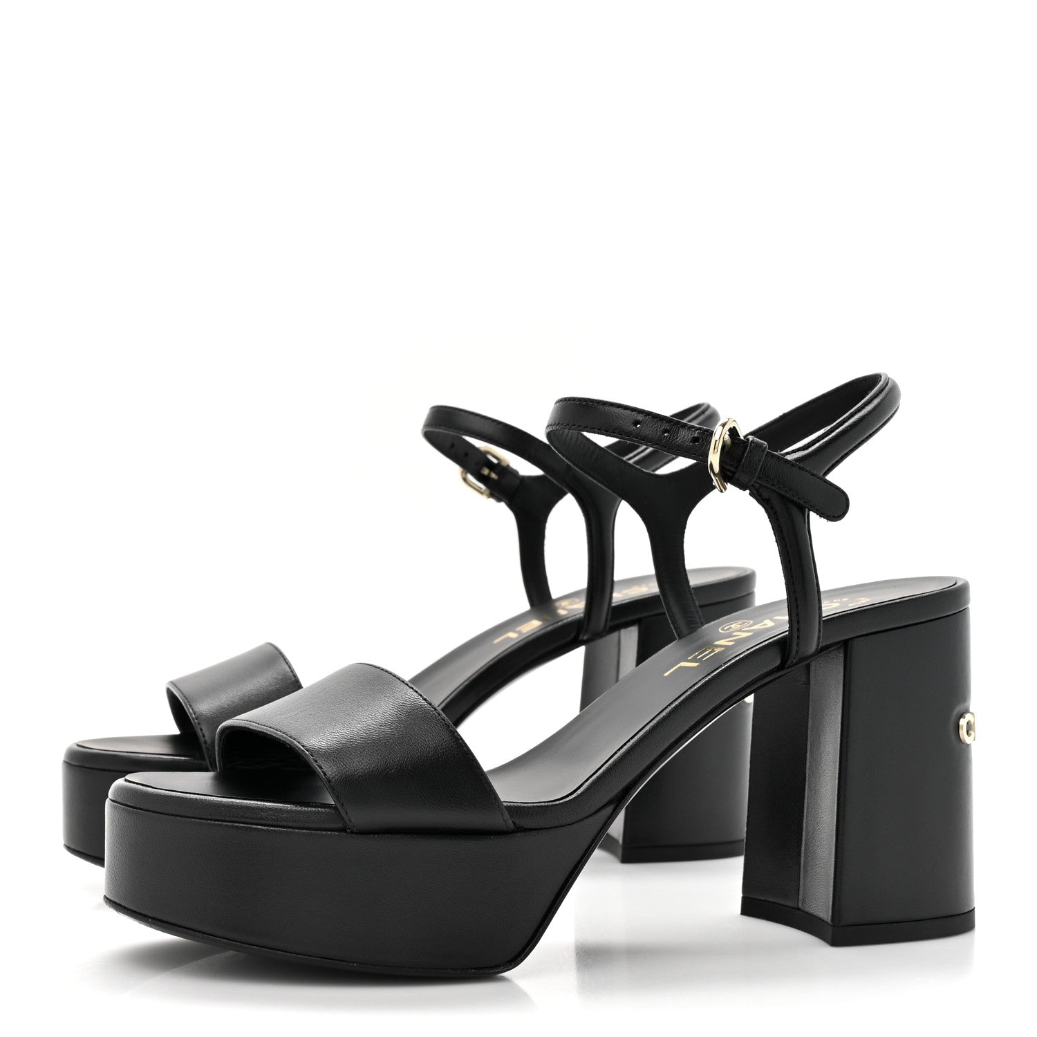 Chanel Lambskin Logo Platform Sandals 38 Black 3 of 9