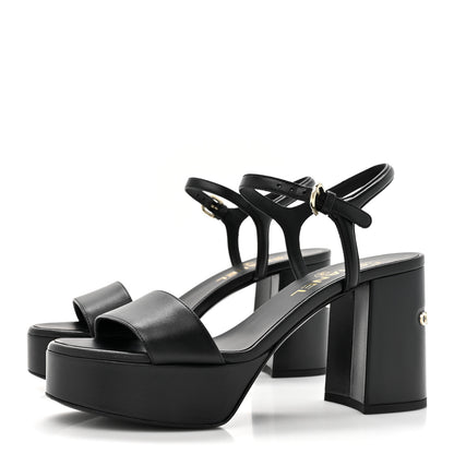 Chanel Lambskin Logo Platform Sandals 38 Black 3 of 9