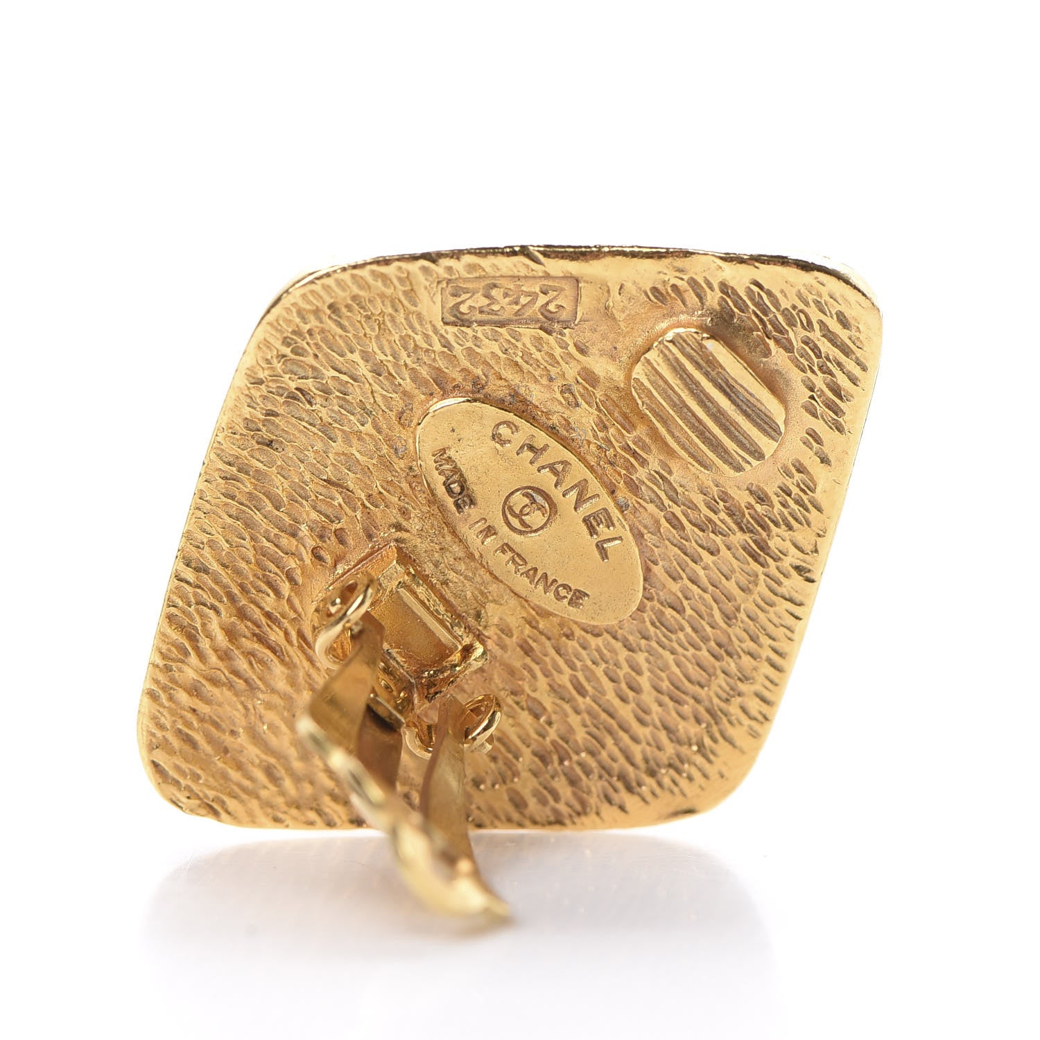 Chanel CC Diamond Shaped Clip On Earrings Gold 4 of 4