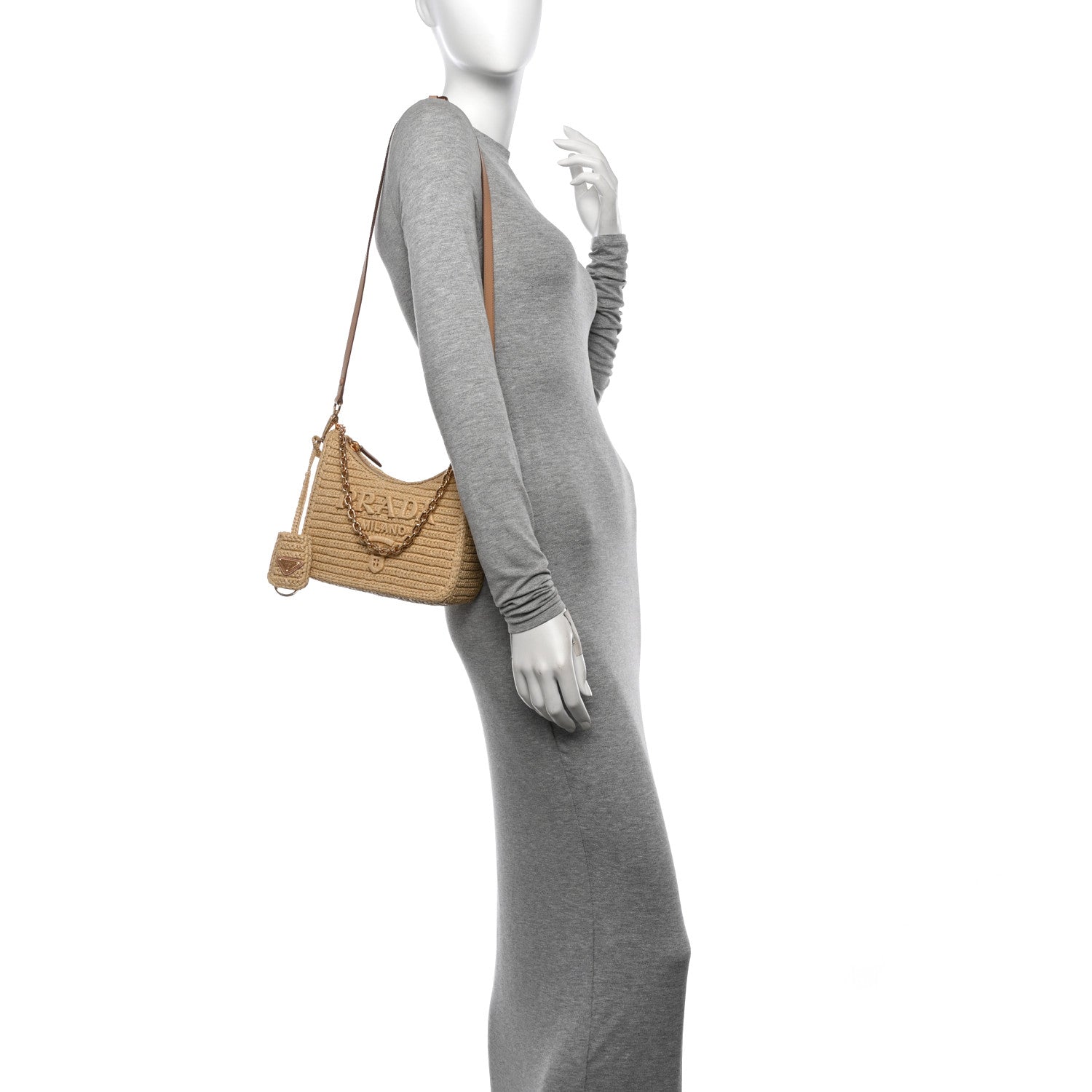 Prada Yarn Raffia Effect Crochet Mini Re-Edition 2000 Shoulder Bag Naturale 2 of 11