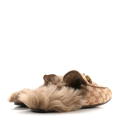 Gucci GG Monogram Fur Mens Princetown Slippers 7.5 Beige Ruggine Rust 5 of 8