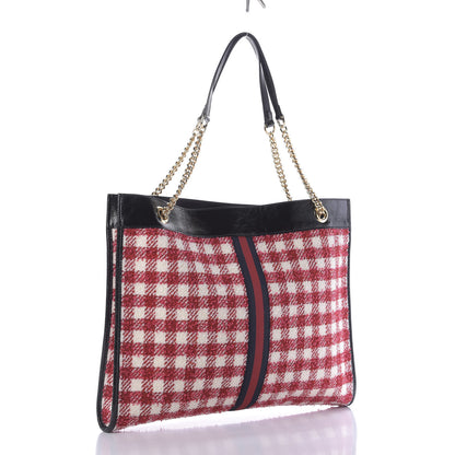Gucci Tweed Check Large Rajah Chain Tote Black Red 3 of 8