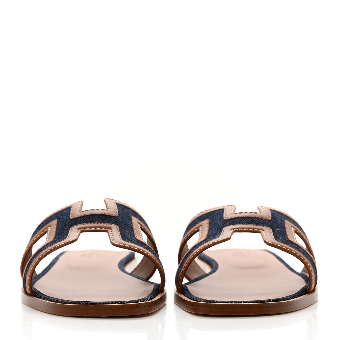 Calfskin Denim Oran Sandals 38 Bleu Brut Gold