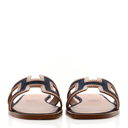 Hermes Calfskin Denim Oran Sandals 38 Bleu Brut Gold 2 of 9