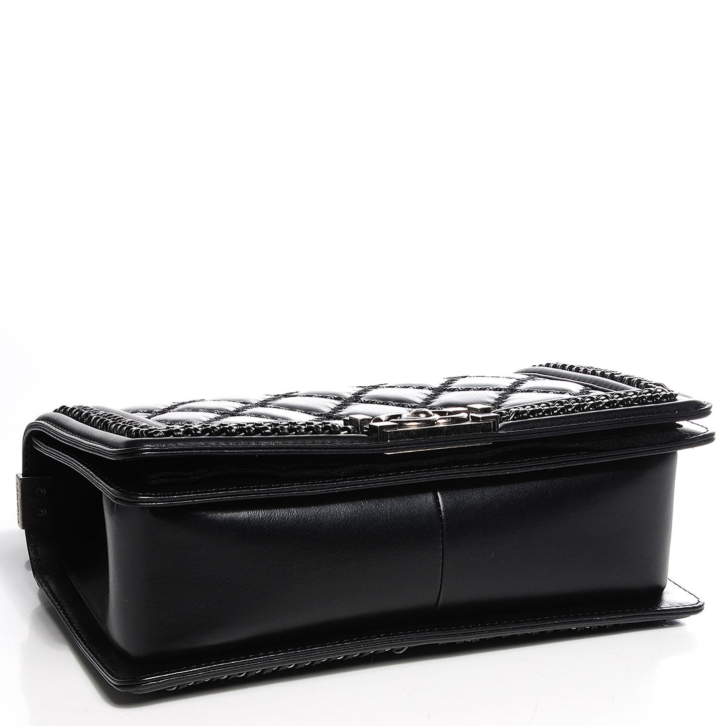 Calfskin Quilted Medium Top Handle Boy Flap Black
