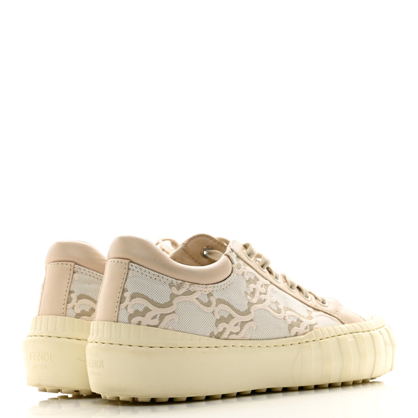 Fabric Jacquard Vitello Nappa FF Karligraphy Womens Fendi Force Low Top Sneakers 37 Camelia