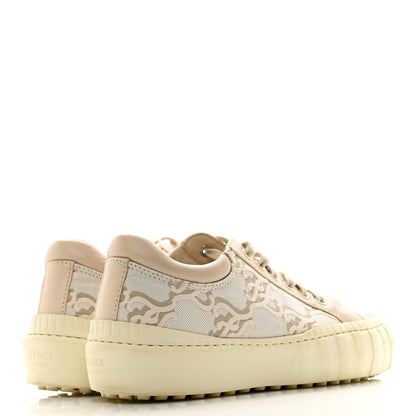 Fendi Fabric Jacquard Vitello Nappa FF Karligraphy Womens Fendi Force Low Top Sneakers 37 Camelia 4 of 12