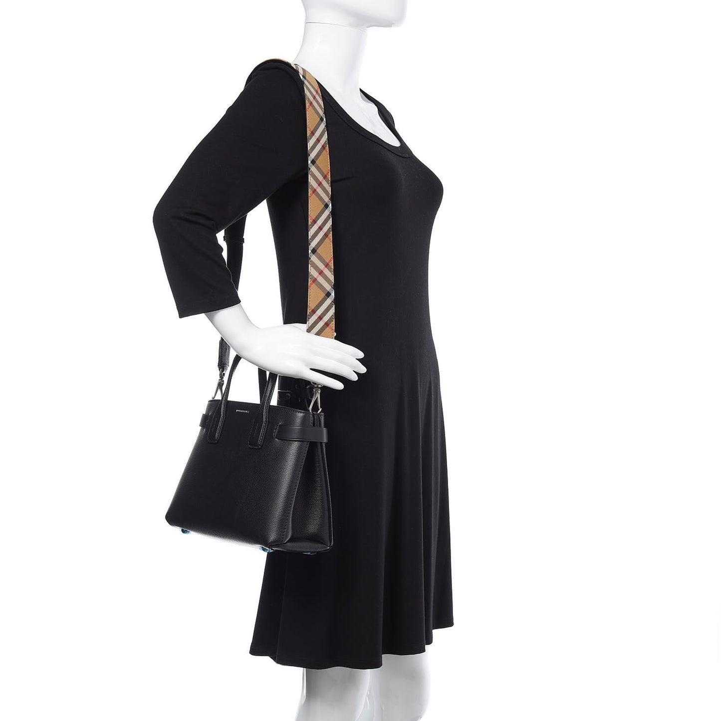Grainy Calfskin House Check Small Banner Tote Black