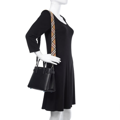 Burberry Grainy Calfskin House Check Small Banner Tote Black 2 of 10