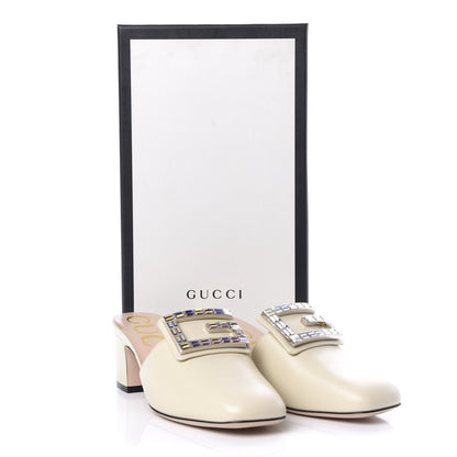 Gucci Malaga Kid Crystal Square G Madelyn Mules 37.5 Vintage White 10 of 10