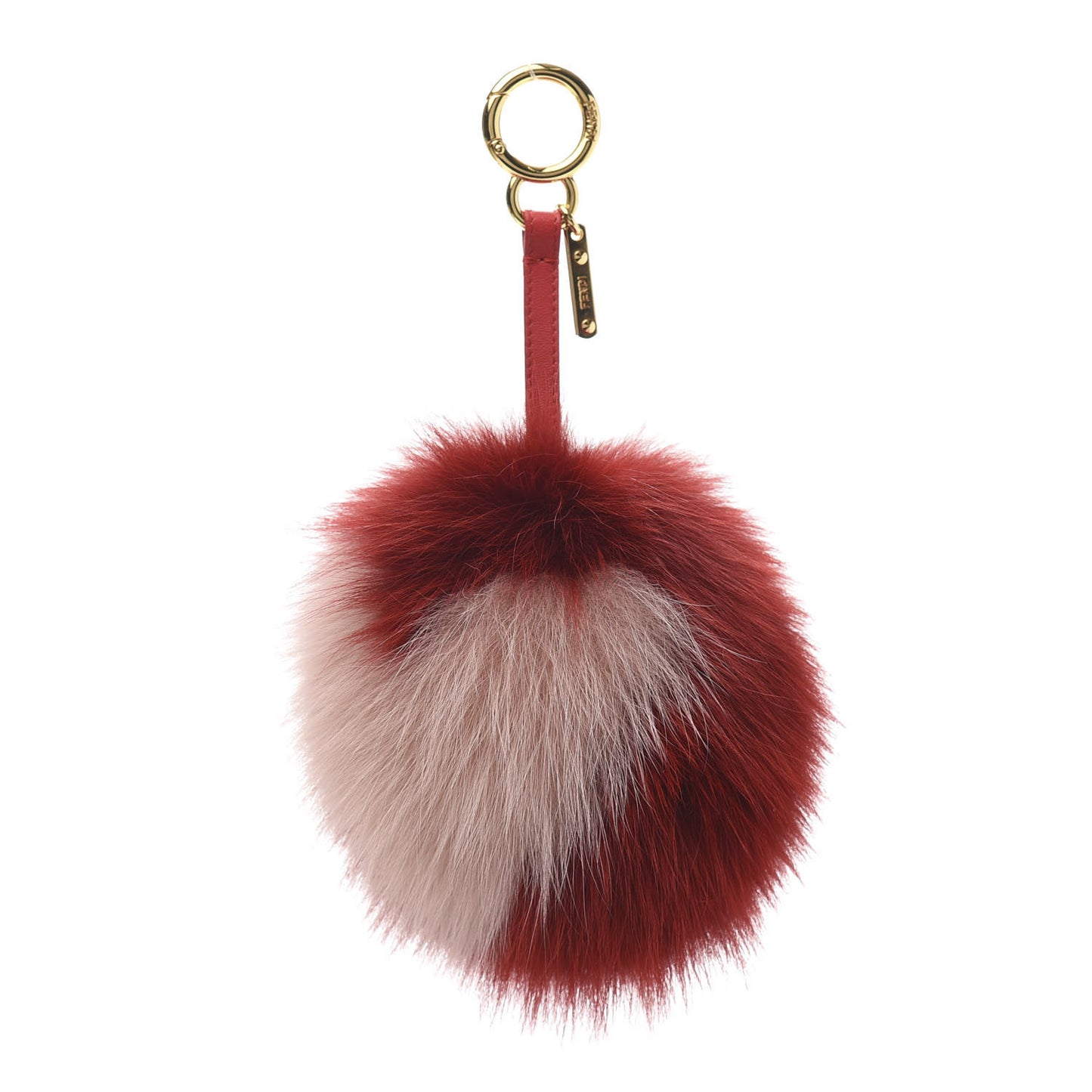 Fox Fur Shiny Nappa Heart Pom Pom Bag Charm Rosso Rosa