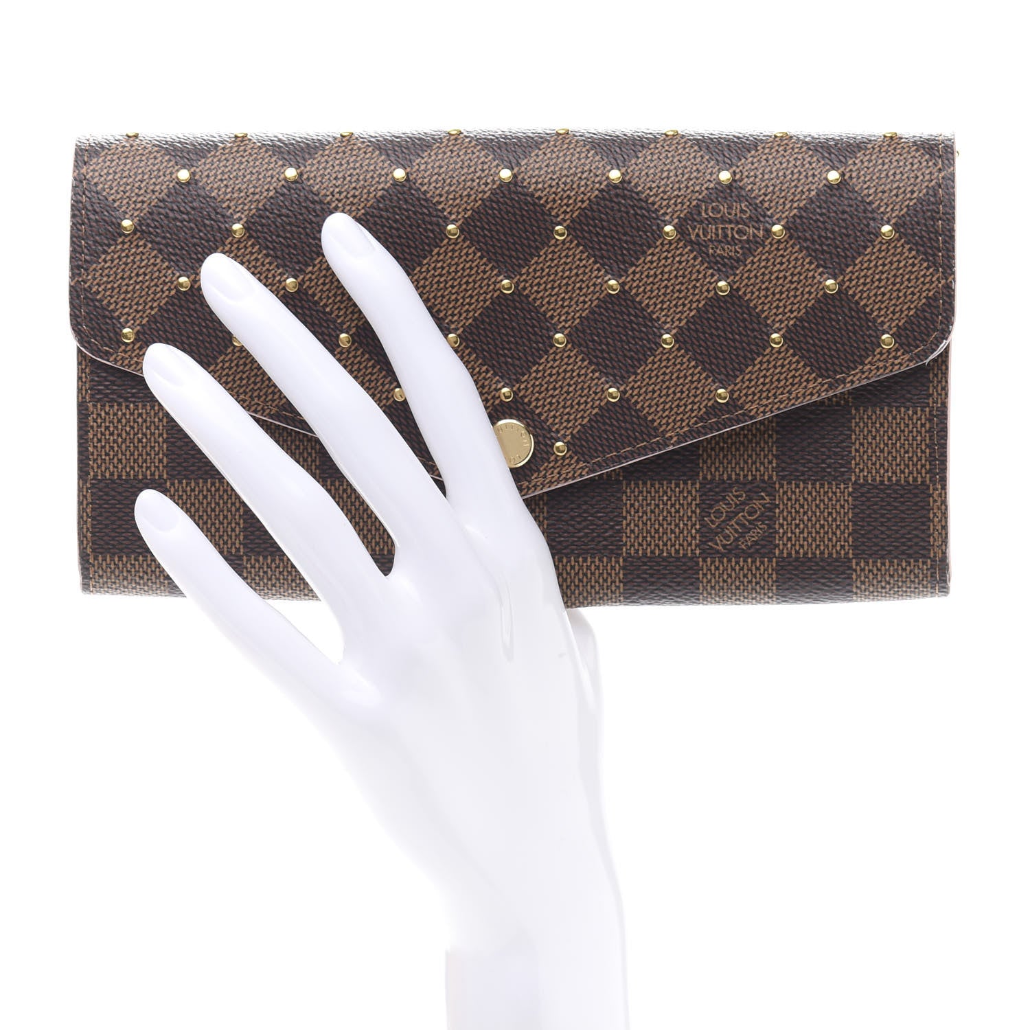 Louis Vuitton Damier Ebene Studded Sarah Wallet NM Rose Ballerine 2 of 10