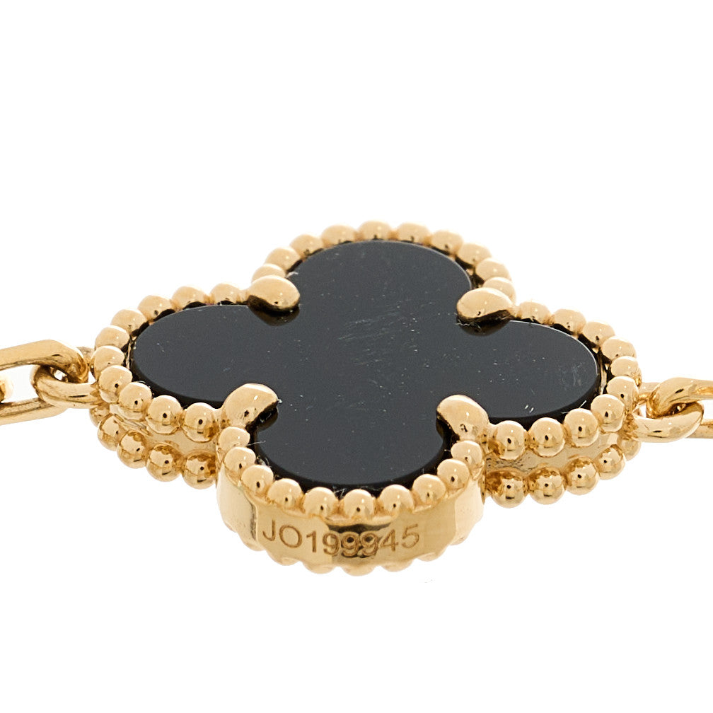 Van Cleef & Arpels 18K Yellow Gold Black Onyx 5 Motifs Vintage Alhambra Bracelet 4 of 5