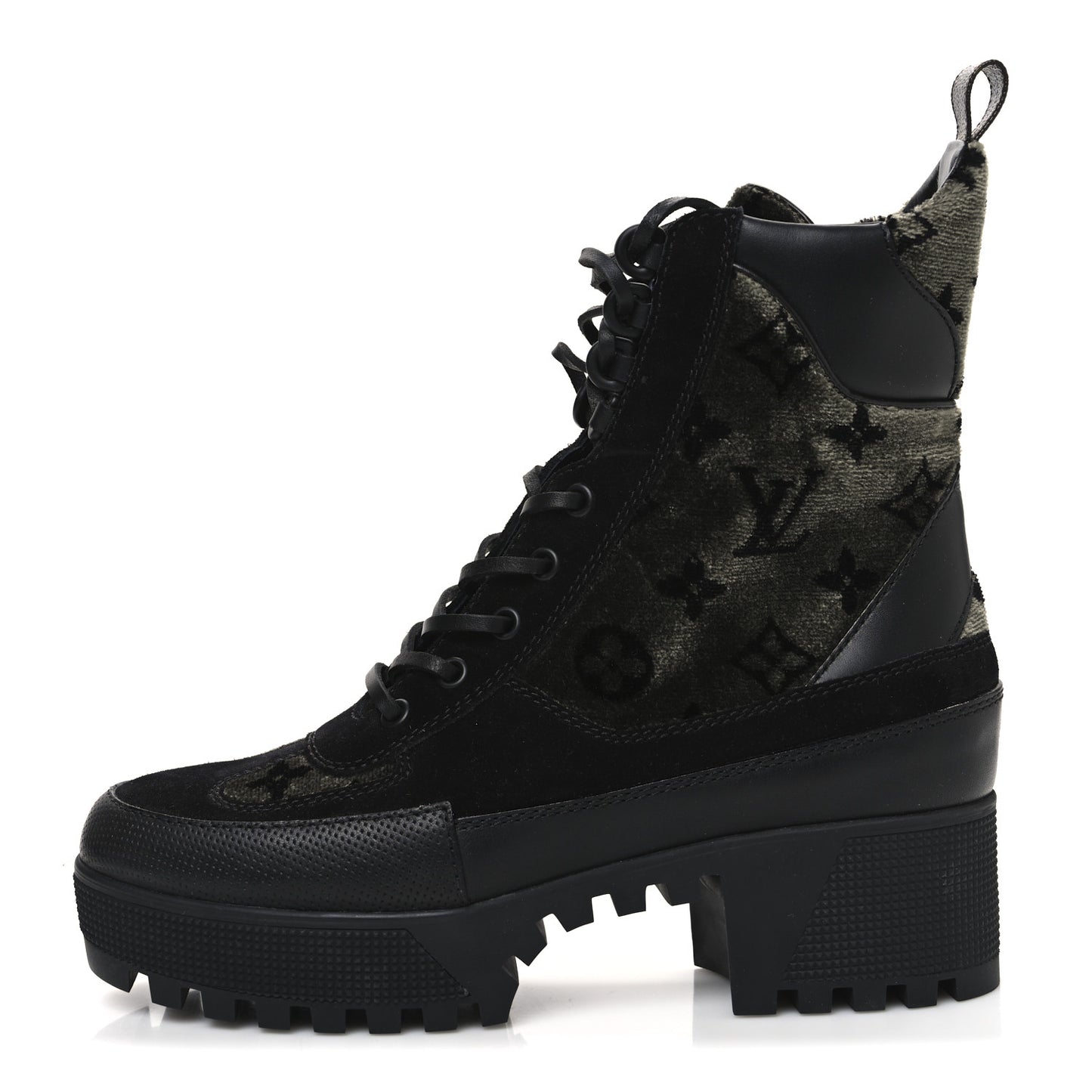 Velvet Calfskin Monogram Laureate Platform Desert Boots 39 Black Green