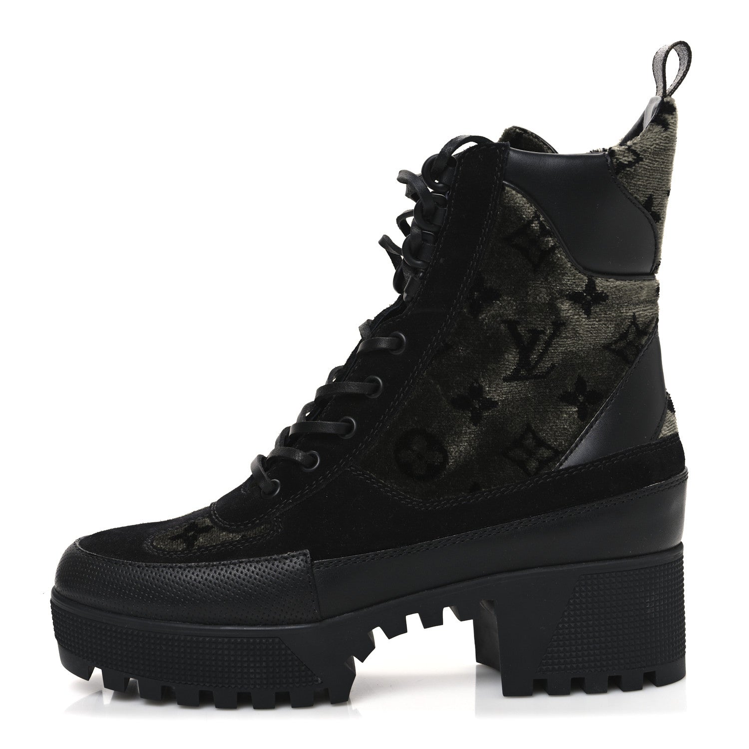 Louis Vuitton Velvet Calfskin Monogram Laureate Platform Desert Boots 39 Black Green 1 of 10