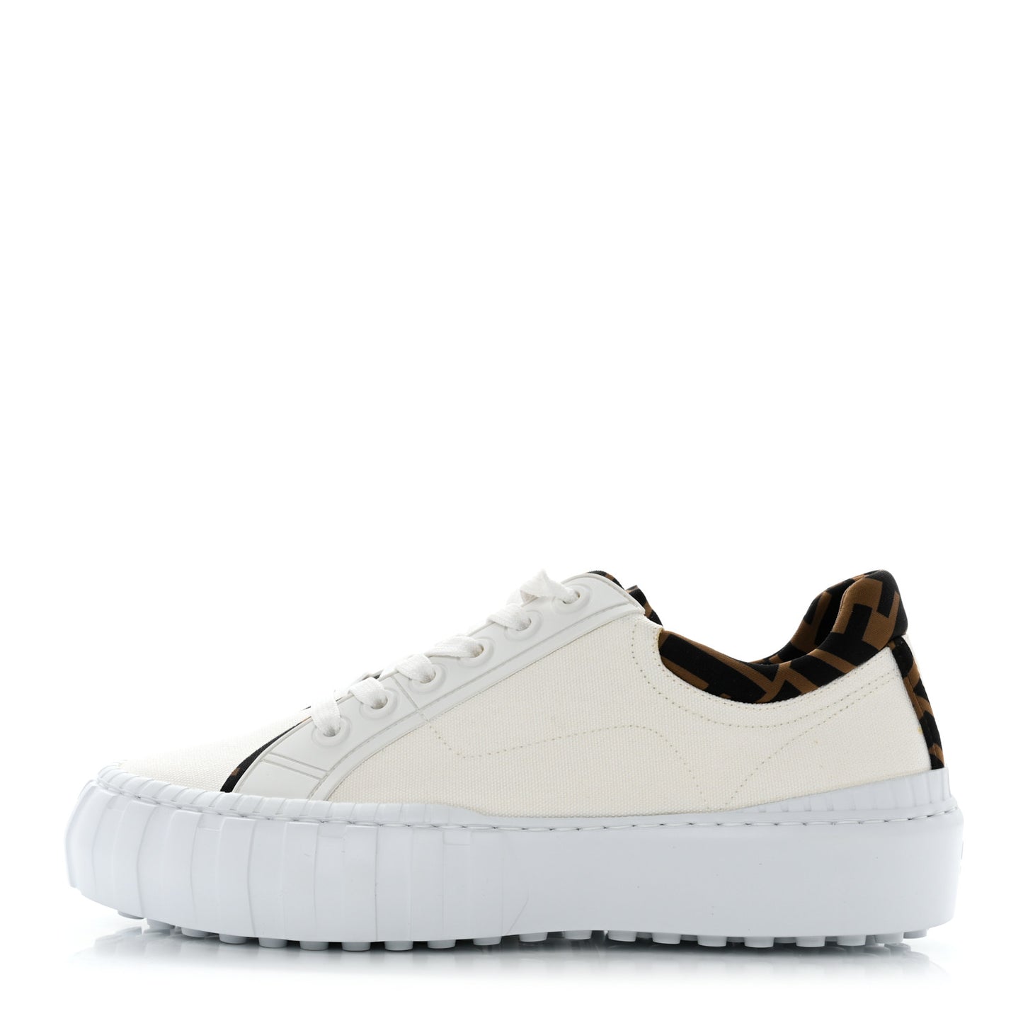 Fabric Jacquard Vitello Technical Fabric FF Womens Fendi Force Low Top Sneakers 41 White Tobacco