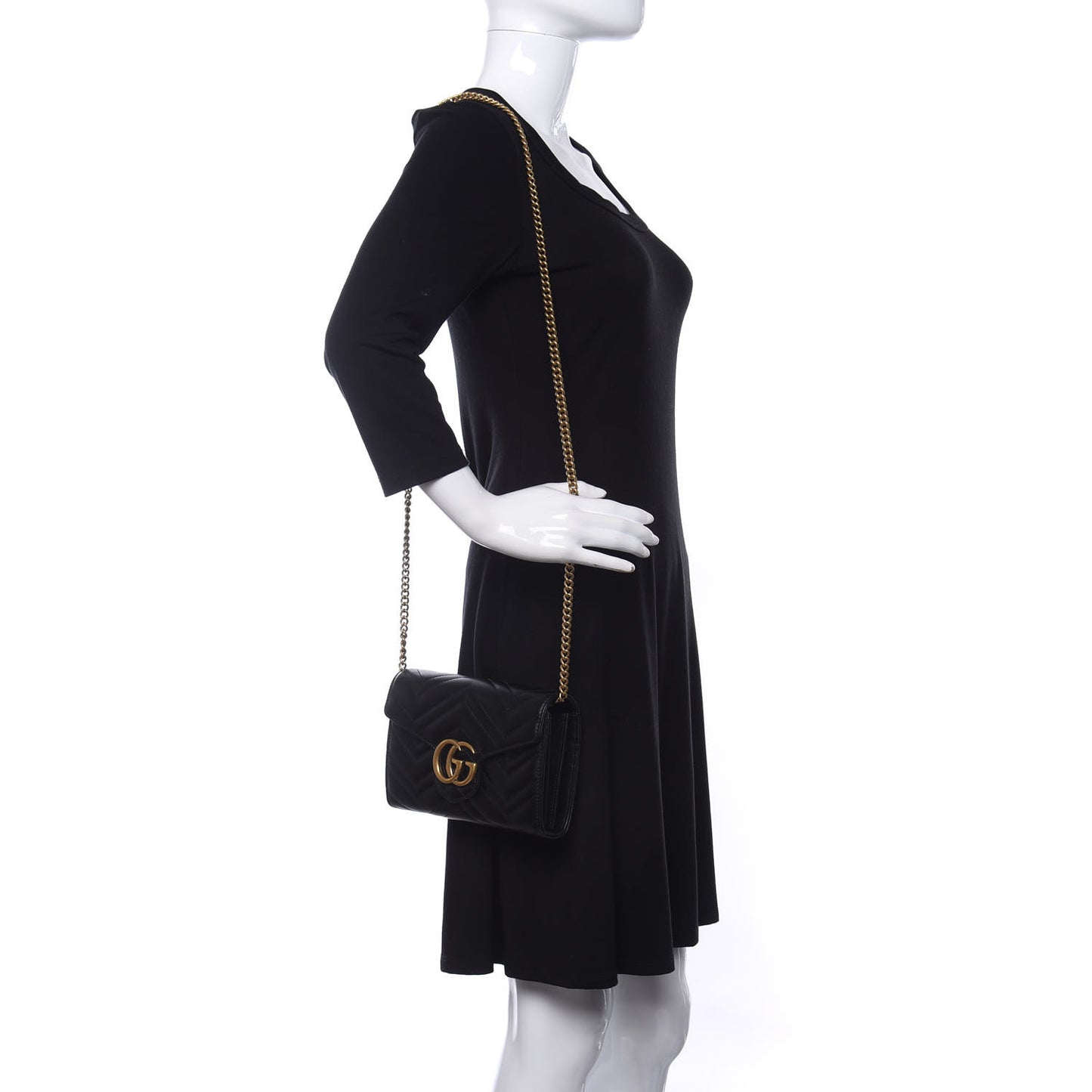 Calfskin Matelasse GG Marmont Chain Wallet Black