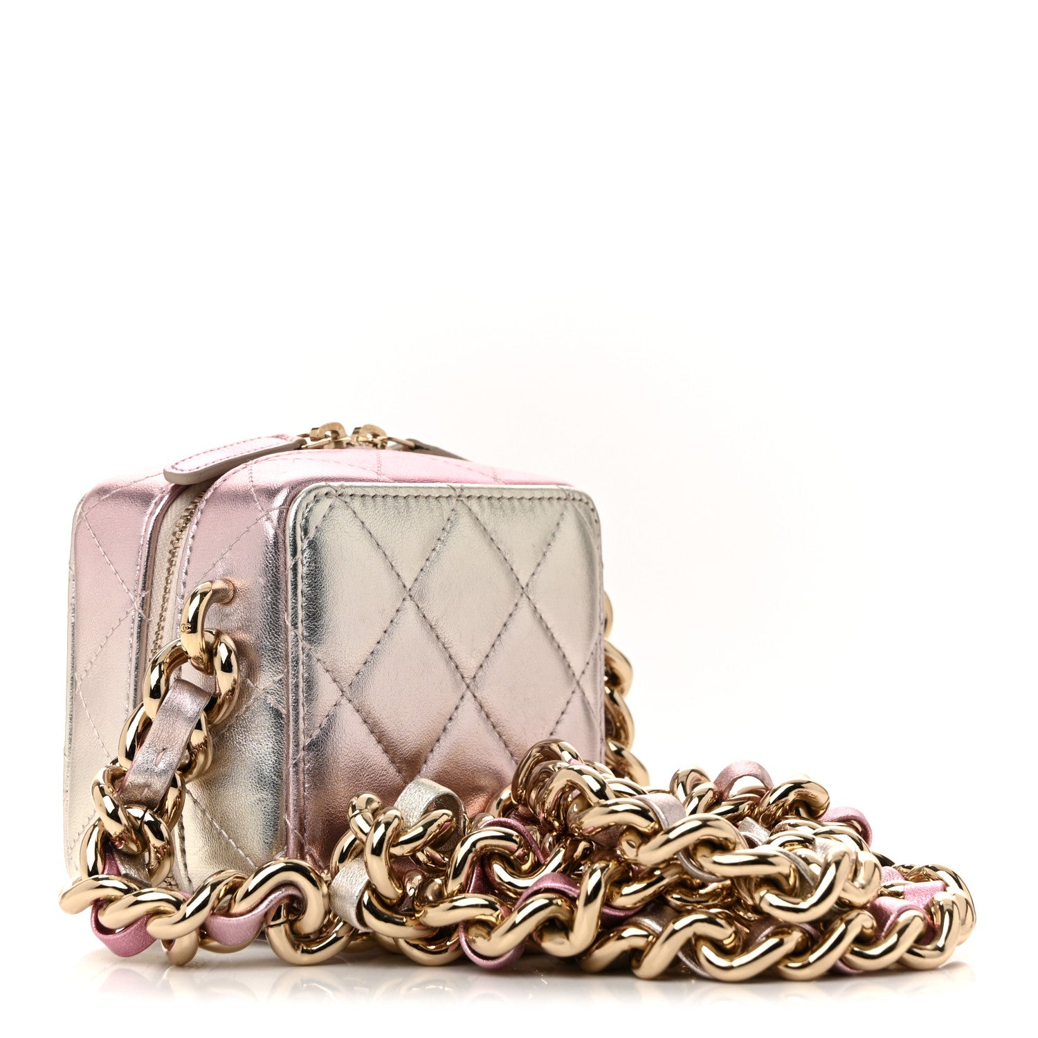 Chanel Gradient Metallic Lambskin Quilted Like A Wallet Clutch With Chain Gold Pink 3 of 13