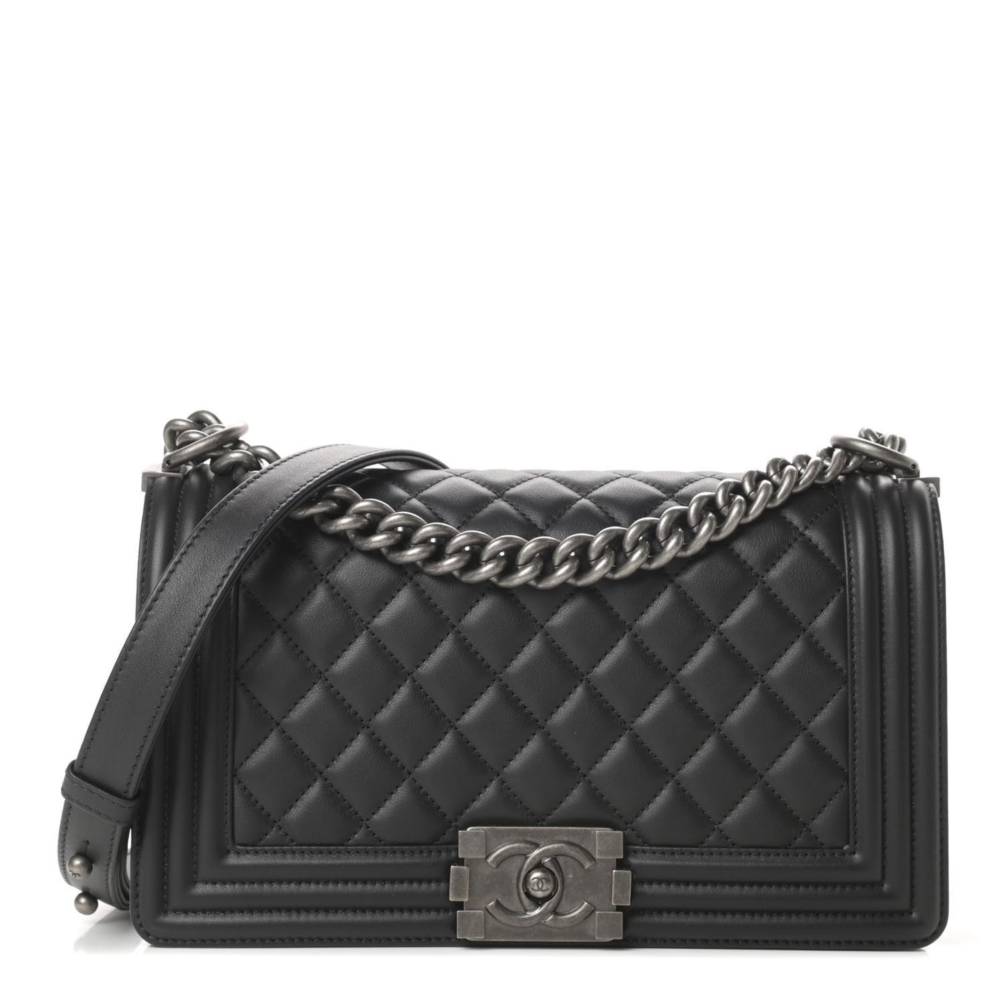 Calfskin Quilted Medium Boy Flap Black