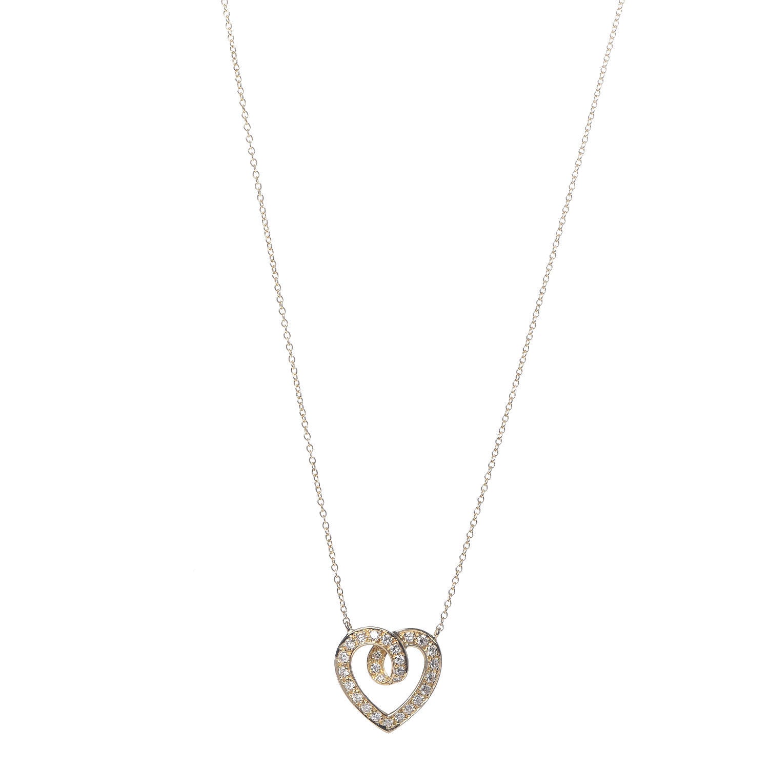 Tiffany 18K Yellow Gold Diamond .51ct Heart Station Pendant Necklace 1 of 6