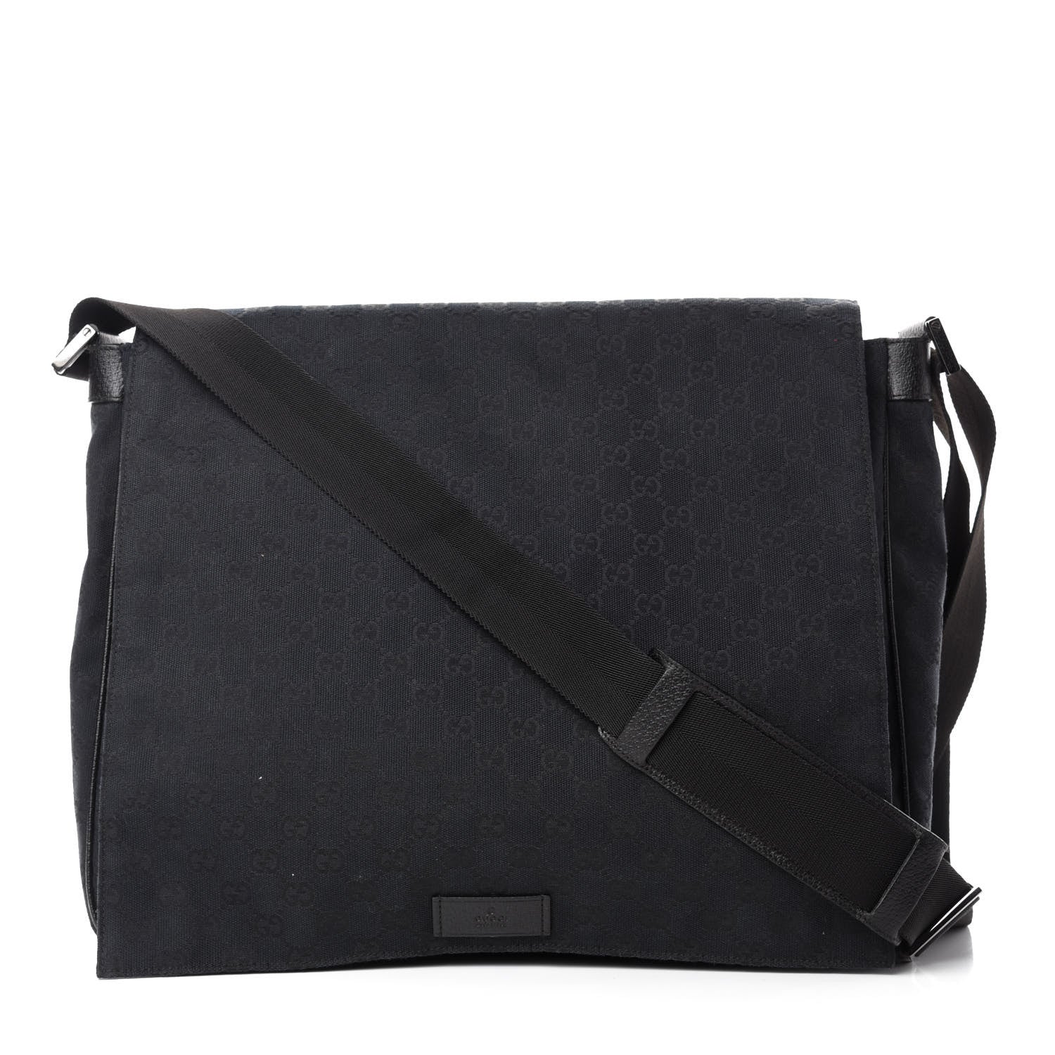 Gucci Monogram Large Flap Messenger Bag Black 1 of 11