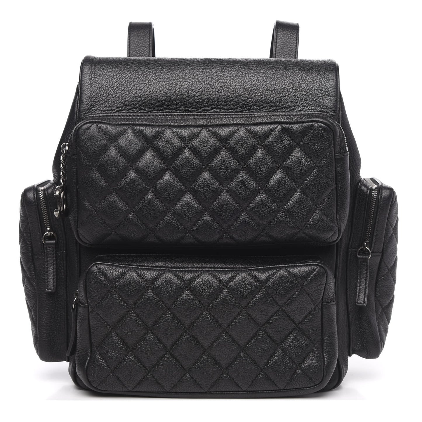 Grained Calfskin Quilted Large Casual Rock Backpack Black