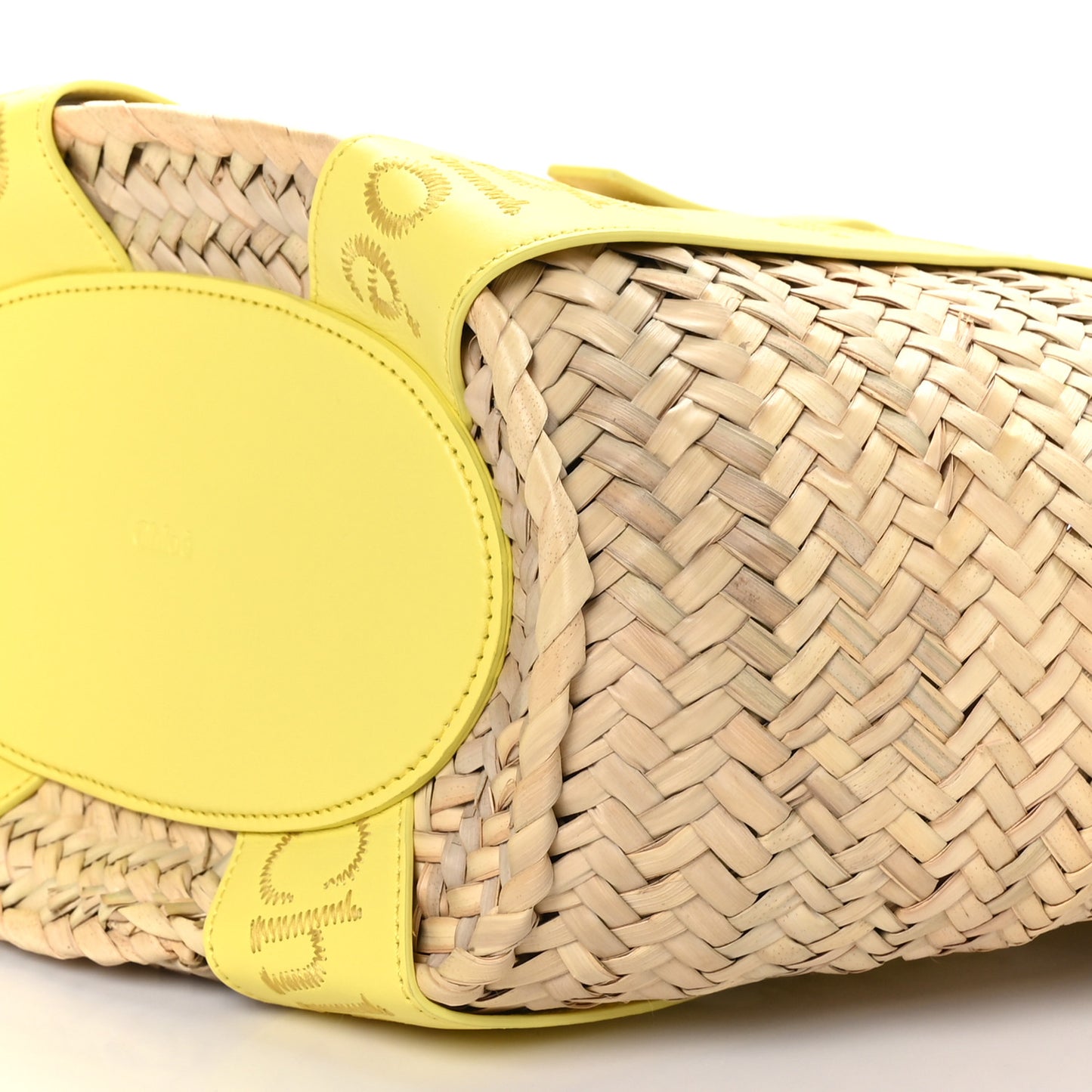 Raffia Smooth Calfskin Medium Sense Basket Daffodil Yellow