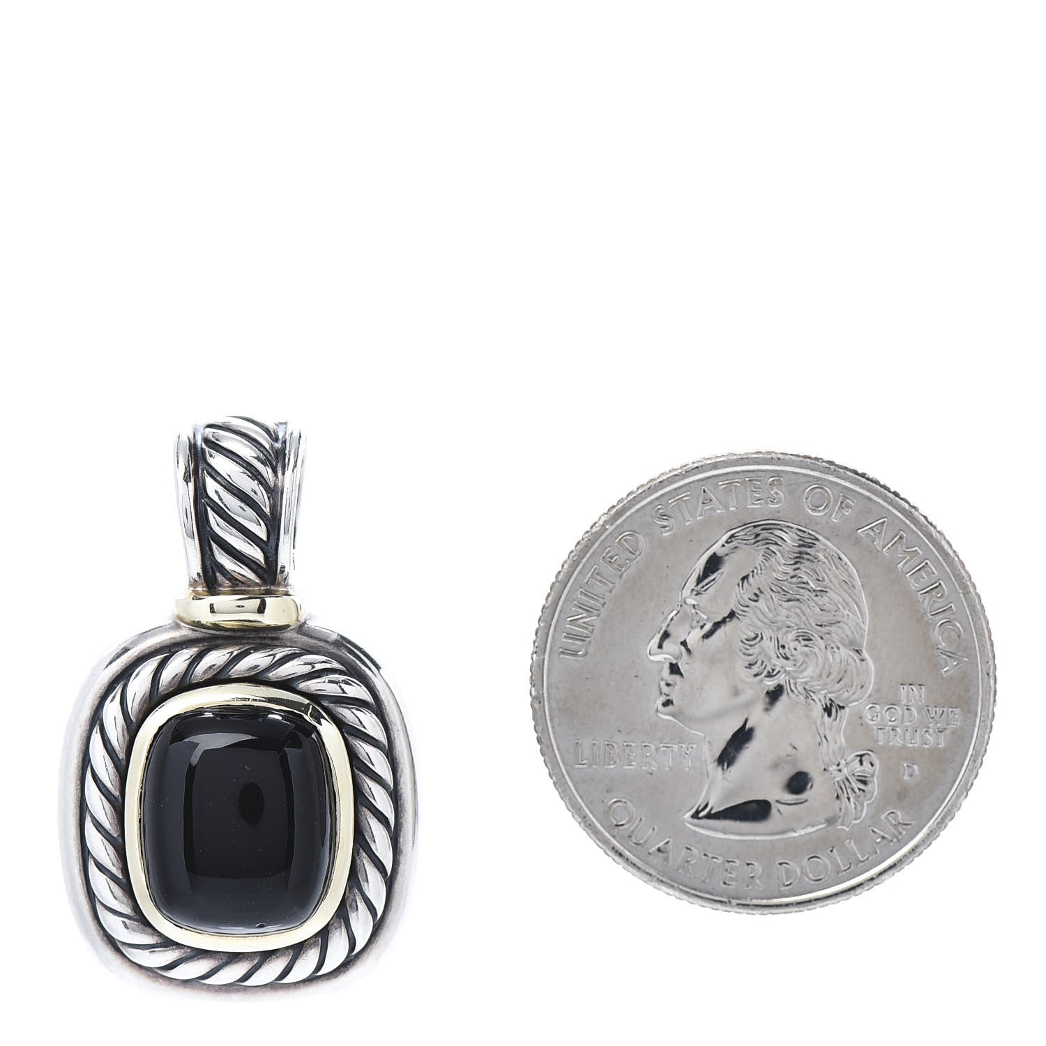 David Yurman Sterling Silver 14K Yellow Gold Black Onyx 10mm Albion Enhancer Pendant 2 of 4