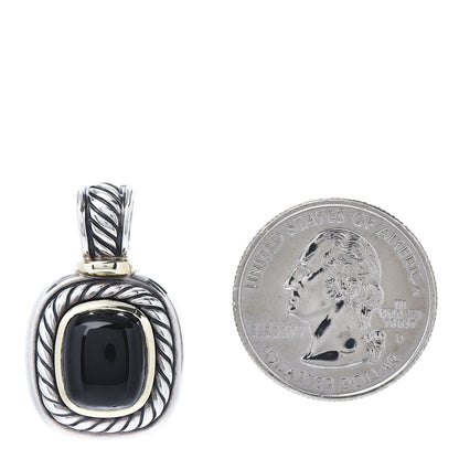 David Yurman Sterling Silver 14K Yellow Gold Black Onyx 10mm Albion Enhancer Pendant 2 of 4