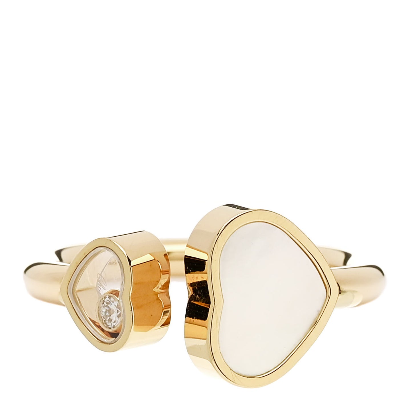 18K Yellow Gold Diamond Mother of Pearl Happy Hearts Ring 53 6.25