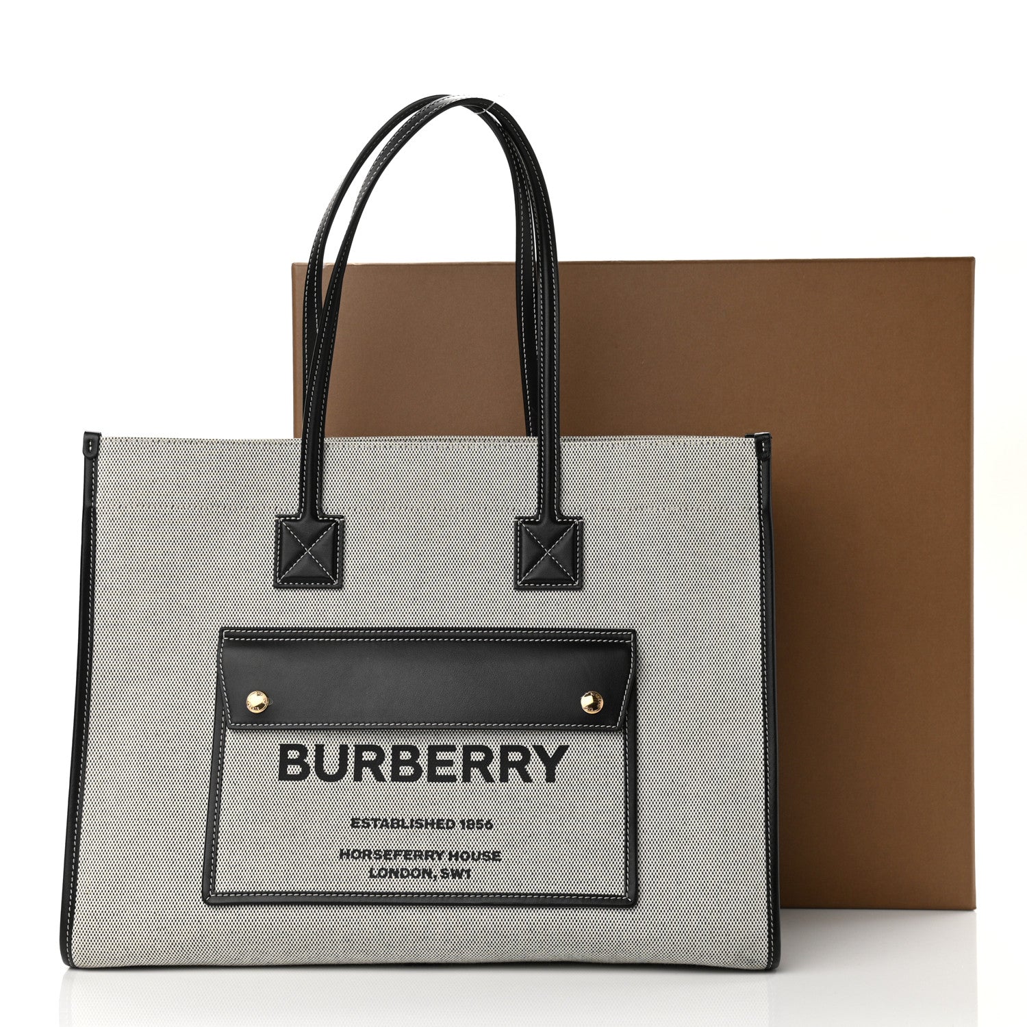 Burberry Canvas Smooth Calfskin Medium Two Tone Freya Tote Black 10 of 10